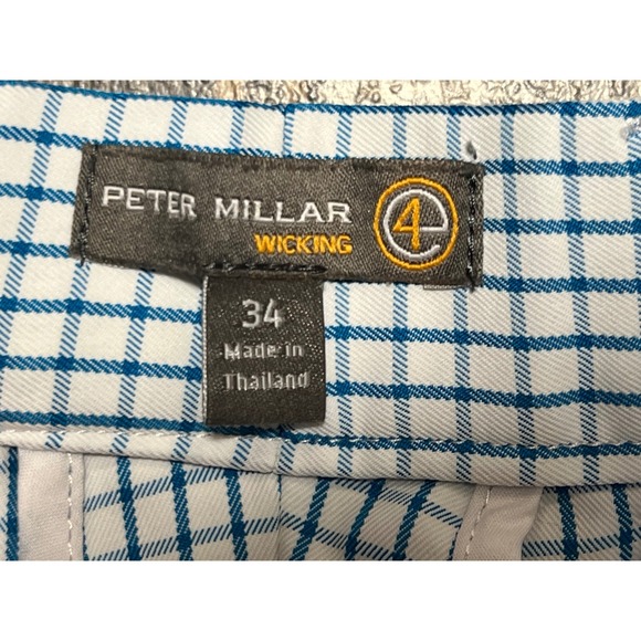 Peter Millar Mens Wicking Performance Golf Shorts Blue White Windowpane Size 34 - Picture 4 of 9